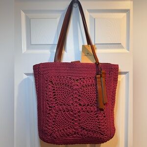 NWT Patricia Nash Crochet Collection Naomi Bag in Old Rose •with dust bag